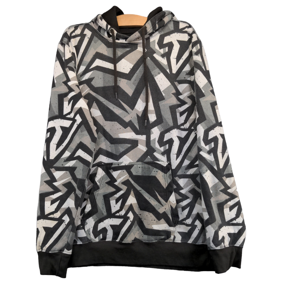 Massive Men's Pullover Hoodie Multicolor Large Geometric Print Kangaroo Pocket